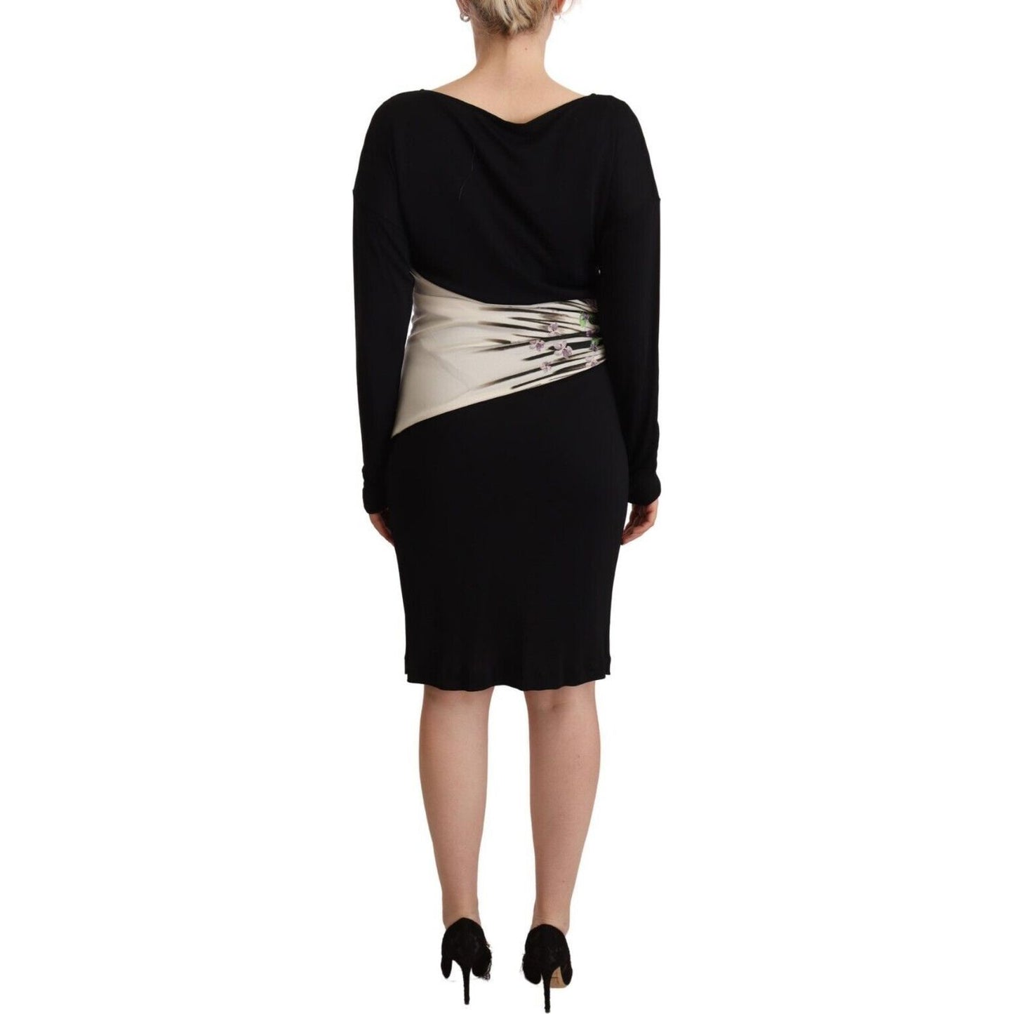 Roberto Cavalli Elegant Sheath Long Sleeve Boat Neck Dress WOMAN DRESSES black-silver-sheath-knee-length-dress s-l1600-2-95-375a1719-537.jpg