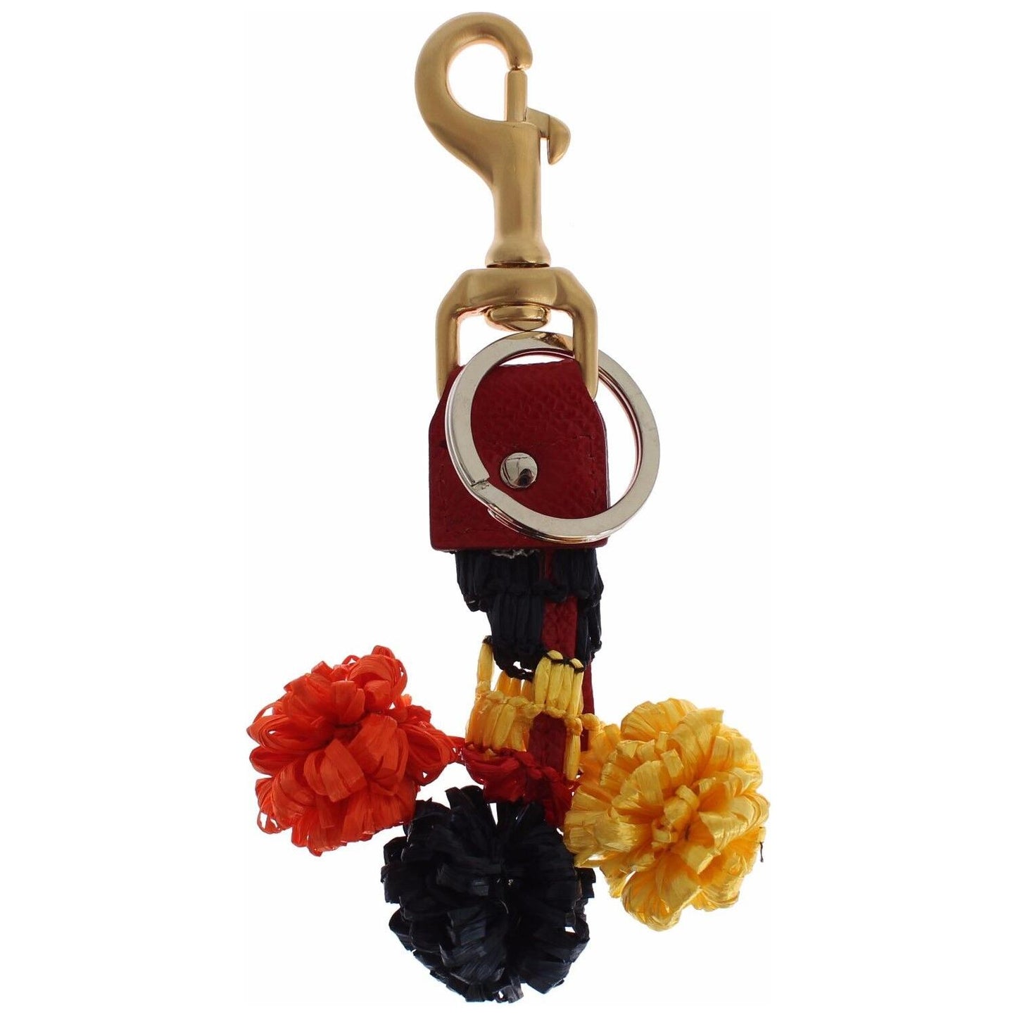Dolce & Gabbana Chic Multicolor Raffia Leather Keychain gold-yellow-raffia-leather-clasp-finder-chain-keyring