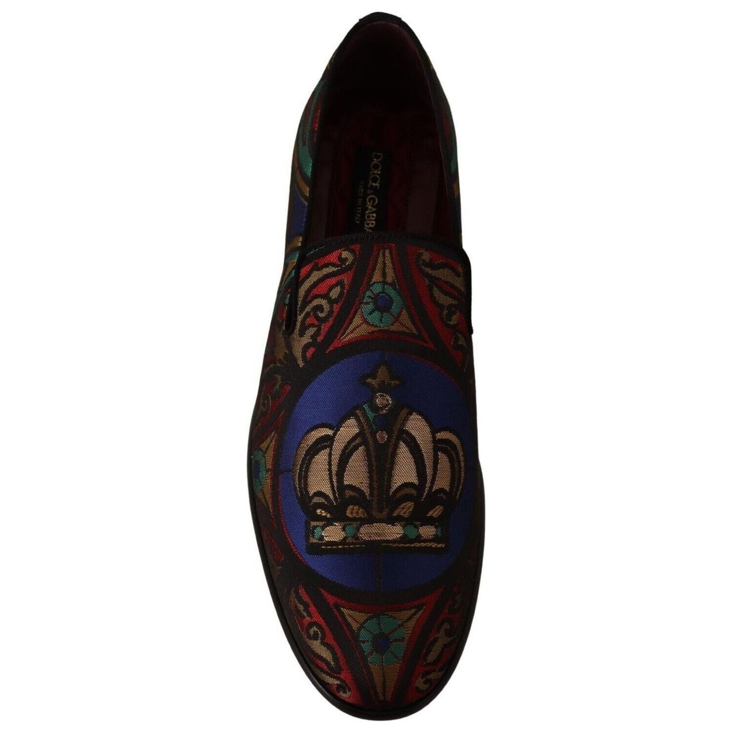 Dolce & Gabbana Multicolor Jacquard Slide-On Loafer Slippers multicolor-jacquard-crown-slippers-loafers-shoes
