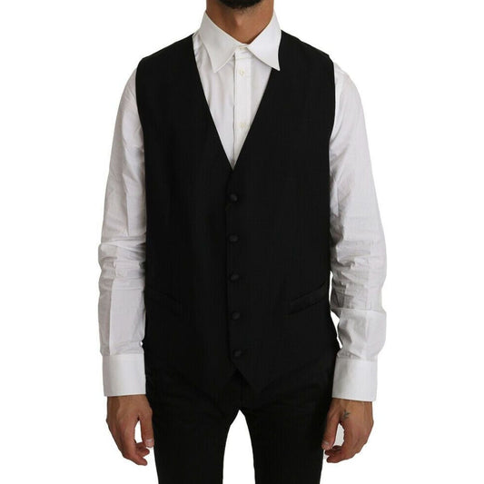 Dolce & Gabbana Elegant Black Formal Wool Blend Vest black-solid-wool-silk-vest