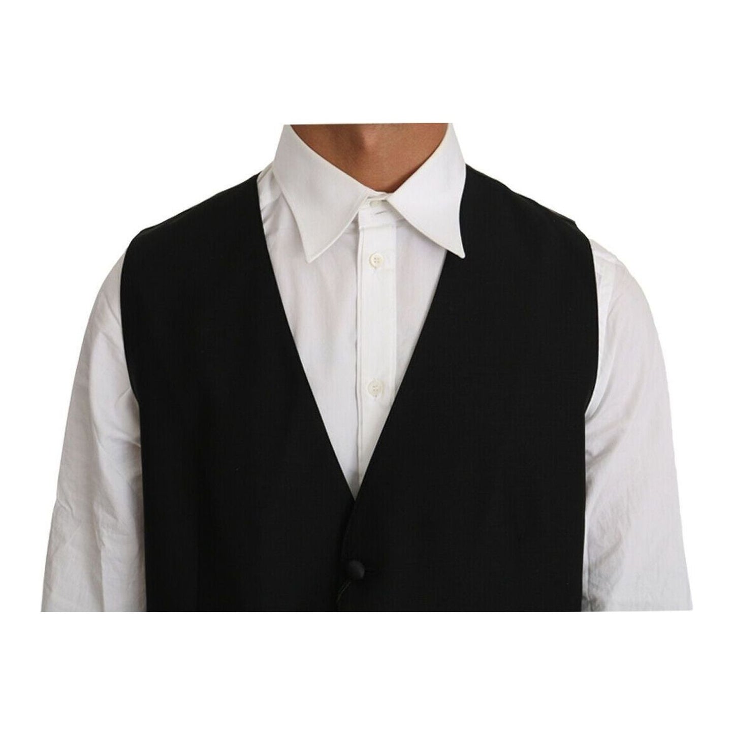 Dolce & Gabbana Elegant Black Formal Wool Blend Vest black-solid-wool-silk-vest