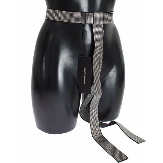 Dolce & Gabbana Black Silk Crystal Bow Waist Belt Elegance WOMAN BELTS black-silk-clear-crystal-bow-waist-belt