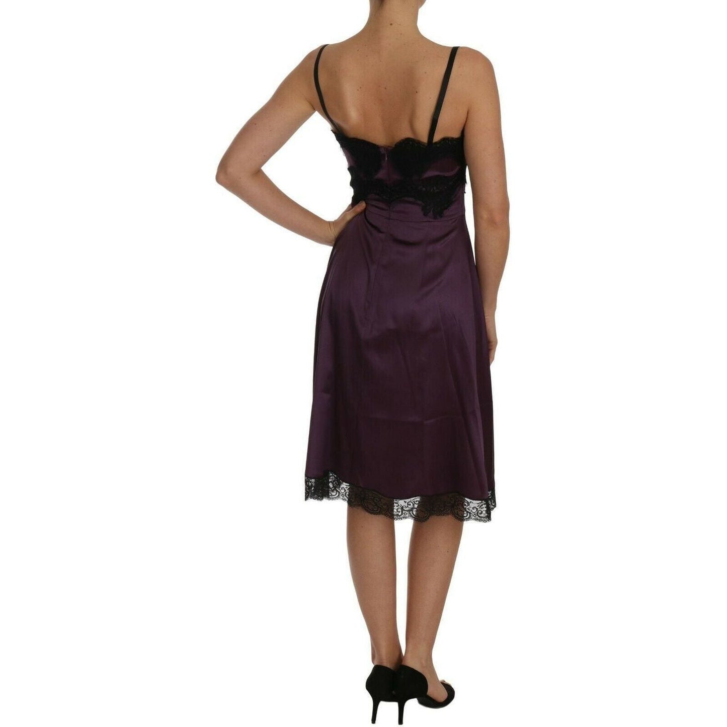 Dolce & Gabbana Elegant Purple Silk Lace Chemise Dress purple-silk-stretch-black-lace-a-line-dress