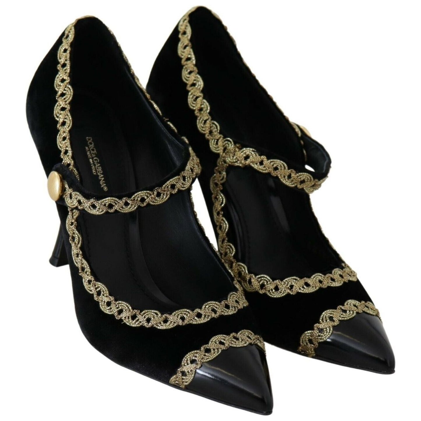 Dolce & Gabbana Elegant Gold-Embroidered Black Velvet Pumps WOMAN PUMPS black-embellished-velvet-mary-jane-pumps-shoes