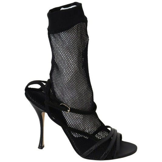 Dolce & Gabbana Chic Black Mesh Stiletto Sandals WOMAN SANDALS black-suede-short-boots-sandals-shoes