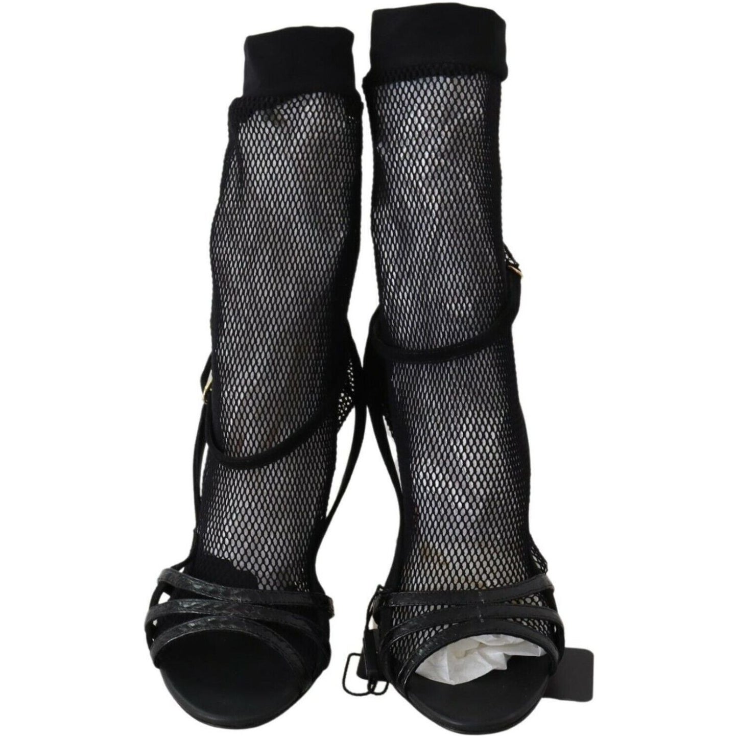 Dolce & Gabbana Chic Black Mesh Stiletto Sandals WOMAN SANDALS black-suede-short-boots-sandals-shoes