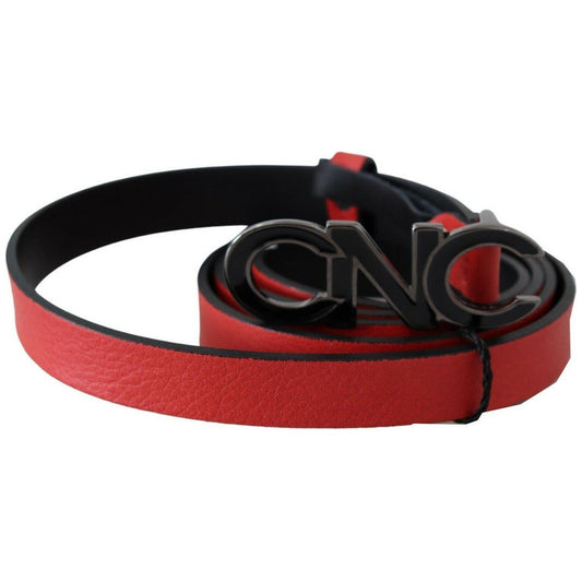 Costume National Elegant Red Leather Waist Belt WOMAN BELTS red-reversible-leather-logo-belt