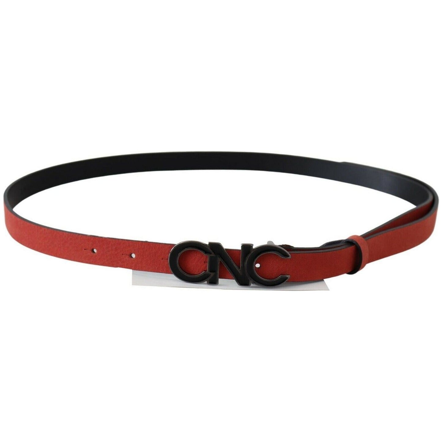Costume National Elegant Blood Red Leather Belt red-black-leather-black-logo-buckle-blood-belt