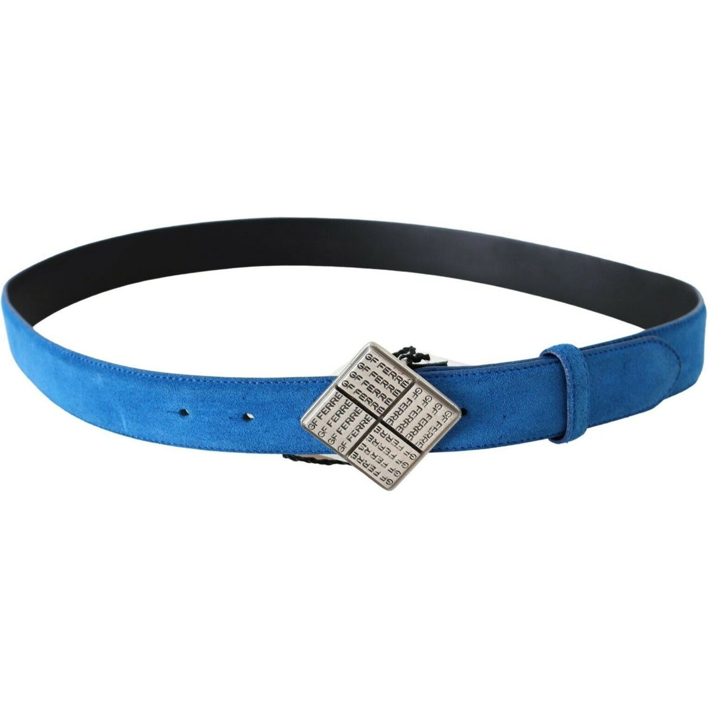 GF Ferre Elegant Royal Blue Leather Belt WOMAN BELTS blue-leather-silver-square-logo-buckle-waist-belt
