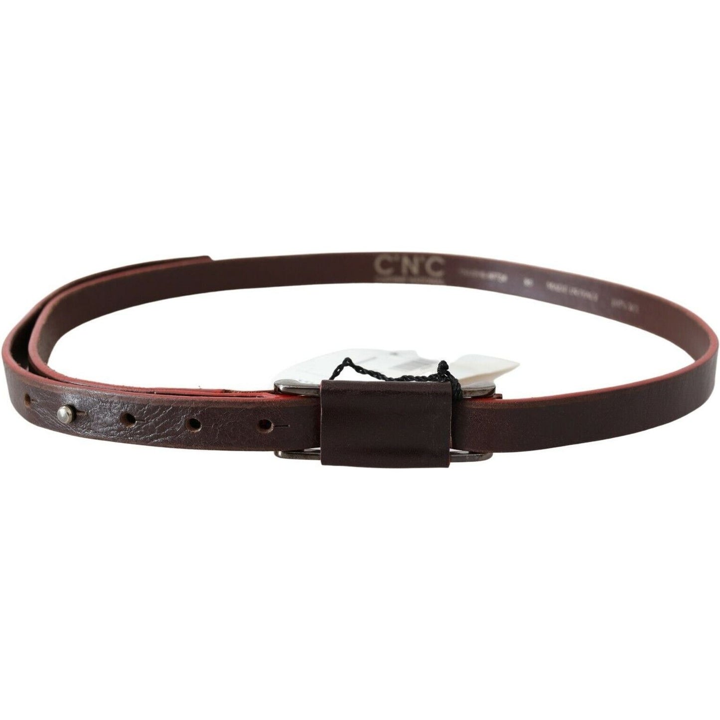 Costume National Elegant Brown Leather Fashion Belt WOMAN BELTS brown-leather-double-rustic-silver-buckle-belt