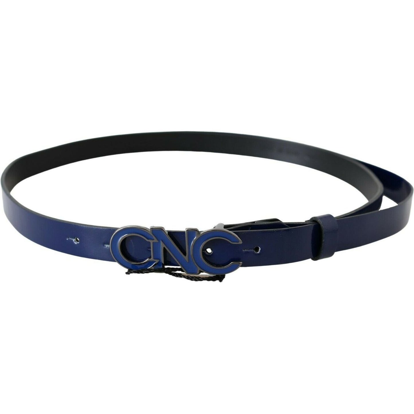 Costume National Sleek Dark Blue Leather Fashion Belt MAN BELTS blue-leather-logo-skinny-fashion-belt