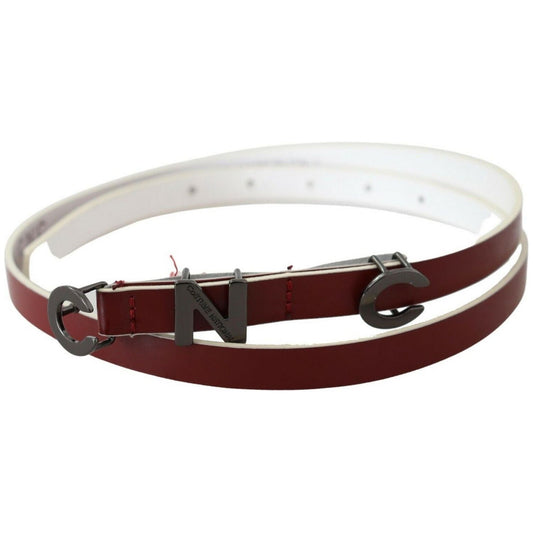 Costume National Chic Maroon Leather Fashion Belt WOMAN BELTS maroon-leather-logo-skinny-fashion