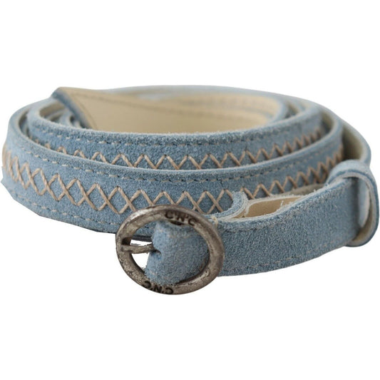 Costume National Chic Sky Blue Leather Belt - Buckle Up in Style WOMAN BELTS blue-skinny-leather-fashion-waist-belt