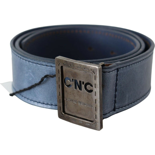 Costume National Elegant Blue Leather Fashion Belt blue-normal-leather-logo-buckle-belt
