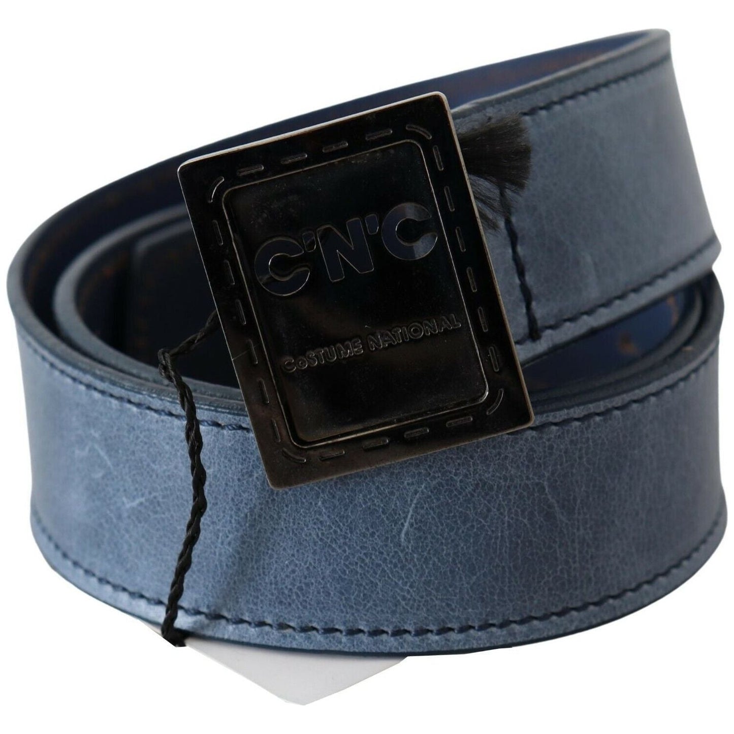 Costume National Elegant Blue Leather Fashion Belt blue-normal-leather-logo-buckle-belt
