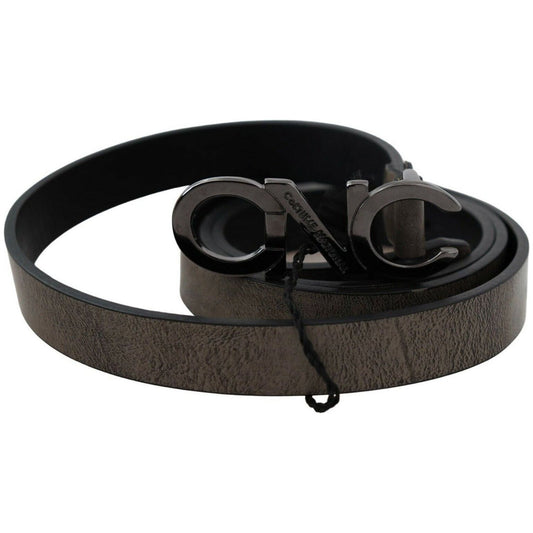 Costume National Elegant Dark Brown Leather Belt dark-brown-leather-letter-logo-buckle-belt