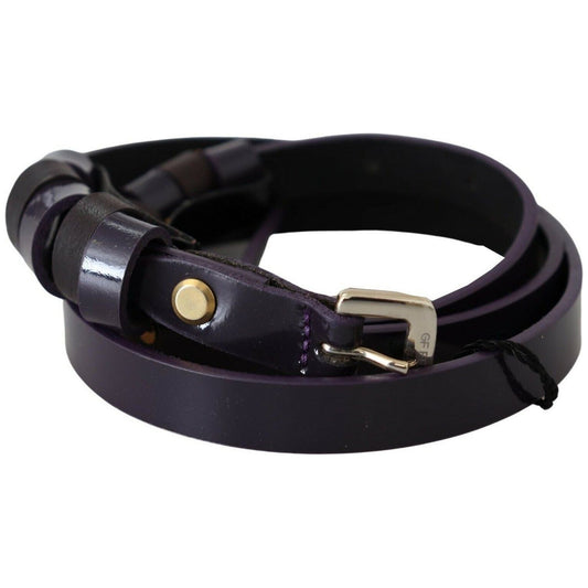 GF Ferre Elegant Violet Leather Fashion Belt silver-logo-buckle-waist-womens-slim-belt