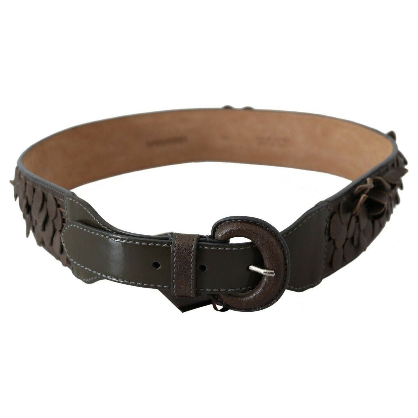 Ermanno Scervino Chic Brown Fringed Leather Fashion Belt dark-brown-leather-round-buckle-waist-belt