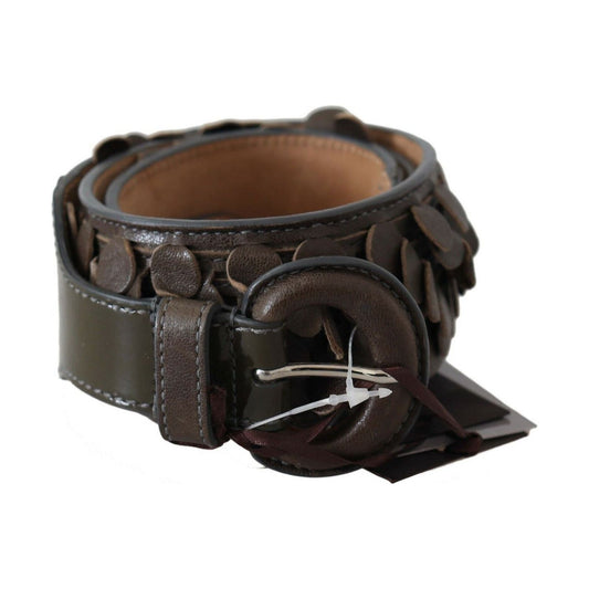 Ermanno Scervino Chic Brown Fringed Leather Fashion Belt dark-brown-leather-round-buckle-waist-belt