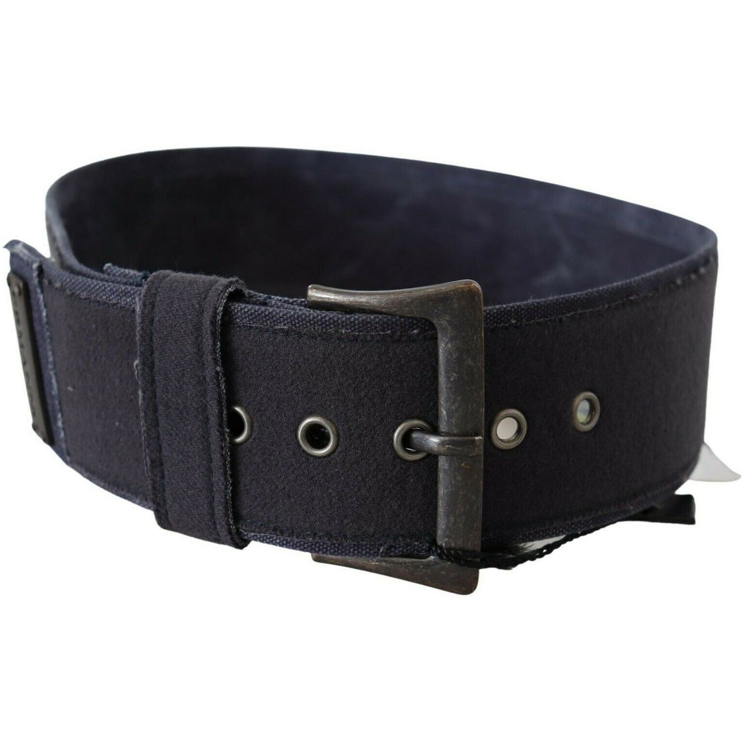 Ermanno Scervino Elegant Navy Blue Leather Waist Belt black-navy-blue-wide-square-rustic-buckle-belt