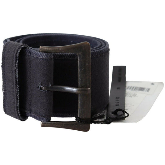 Ermanno Scervino Elegant Navy Blue Leather Waist Belt black-navy-blue-wide-square-rustic-buckle-belt