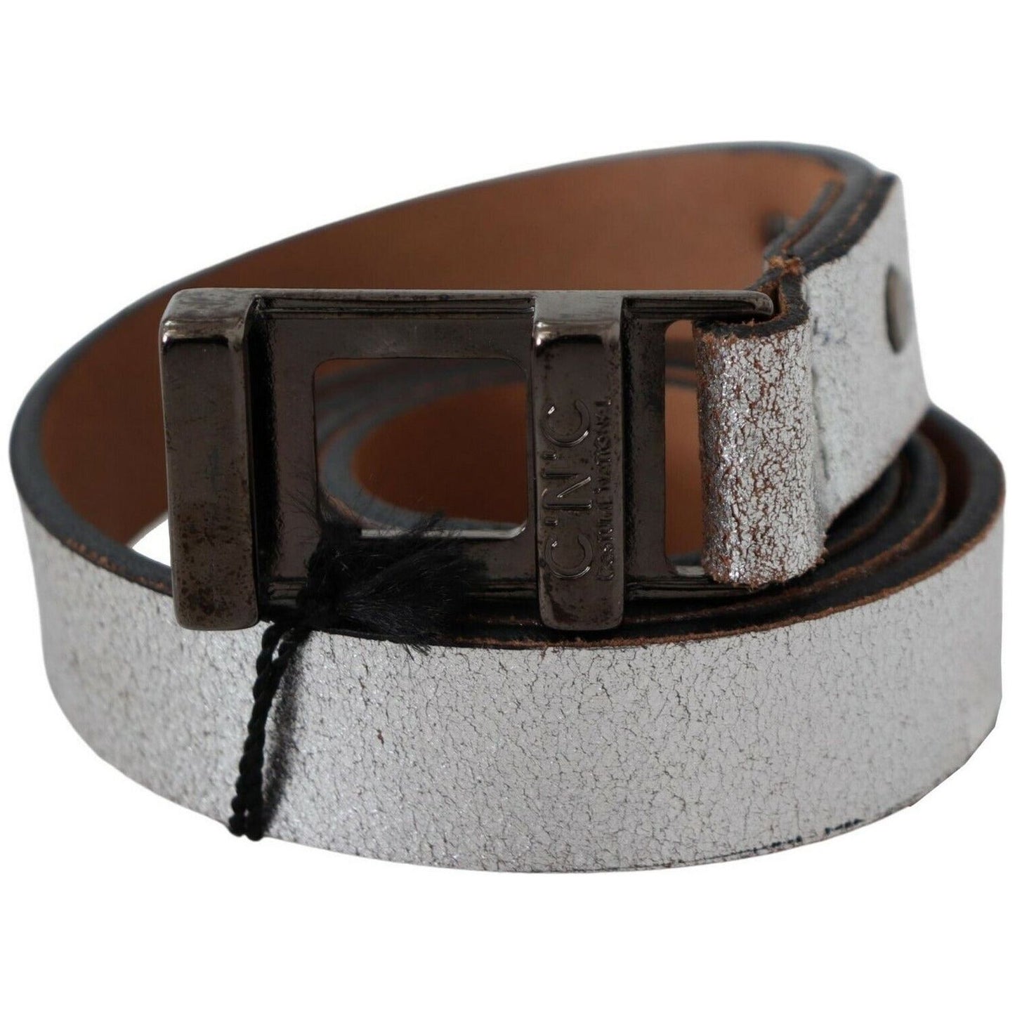 Costume National Elegant Silver Leather Fashion Belt brown-metallic-silver-leather-belt