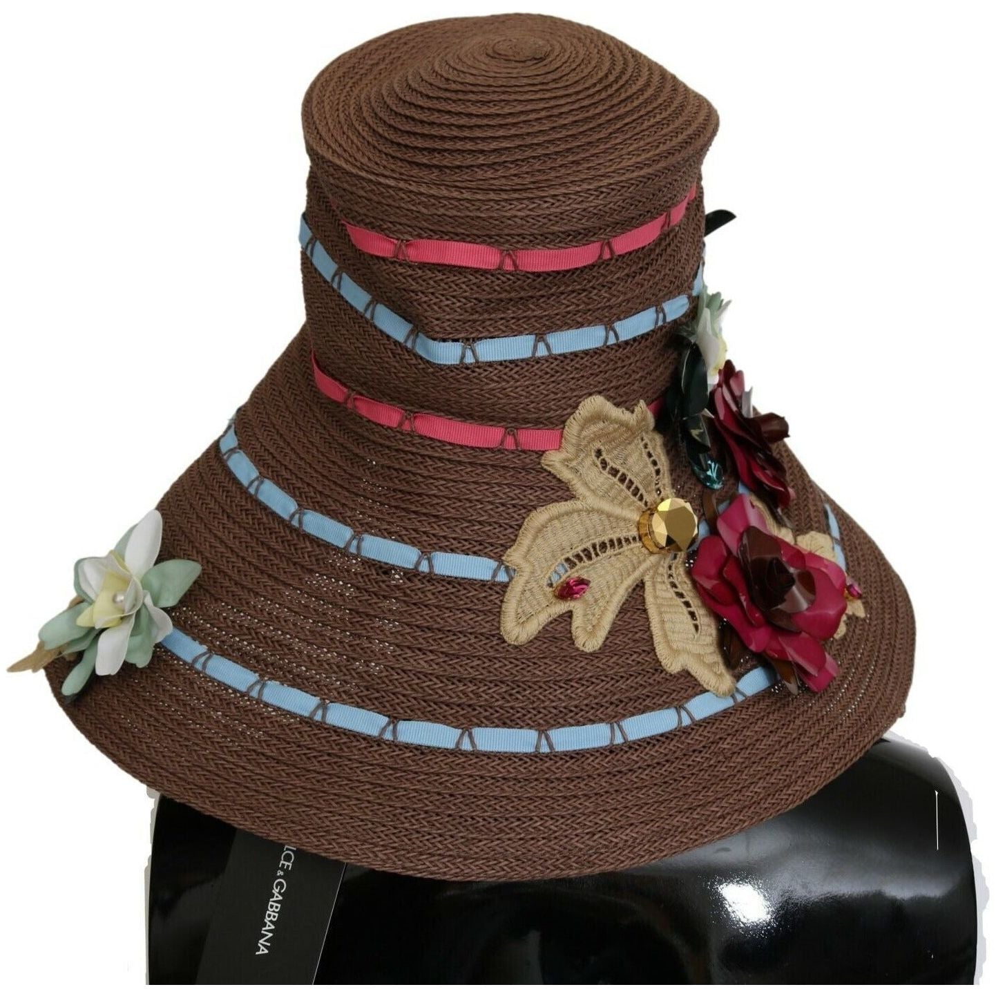 Dolce & Gabbana Elegant Floppy Floral Wide Brim Hat WOMAN HATS brown-knitted-straw-floral-hat