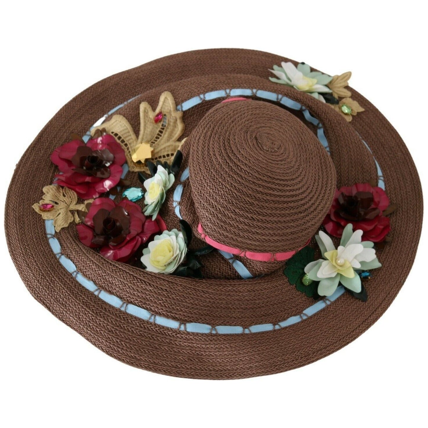 Dolce & Gabbana Elegant Floppy Floral Wide Brim Hat WOMAN HATS brown-knitted-straw-floral-hat
