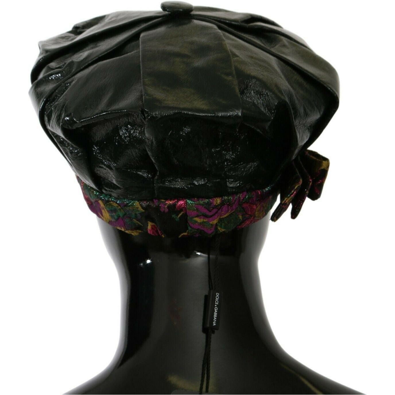 Dolce & Gabbana Elegant Black Beret Cap with Floral Lining WOMAN HATS black-lamb-leather-floral-print-beret-hat