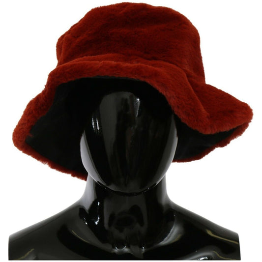 Dolce & Gabbana Elegant Red Bucket Cap with Logo Detailing WOMAN HATS red-bordeaux-fur-wide-brim-bucket-hat