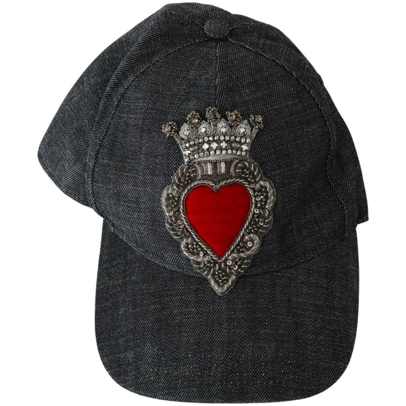 Dolce & Gabbana Elegant Blue Cotton Baseball Cap WOMAN HATS blue-denim-embroidered-heart-design-cap