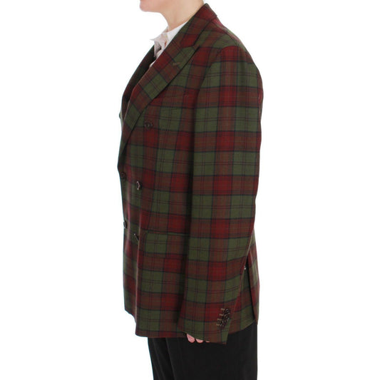 BENCIVENGA Elegant Checkered Double-Breasted Wool Blazer Blazer Jacket green-wool-double-breasted-bordeaux