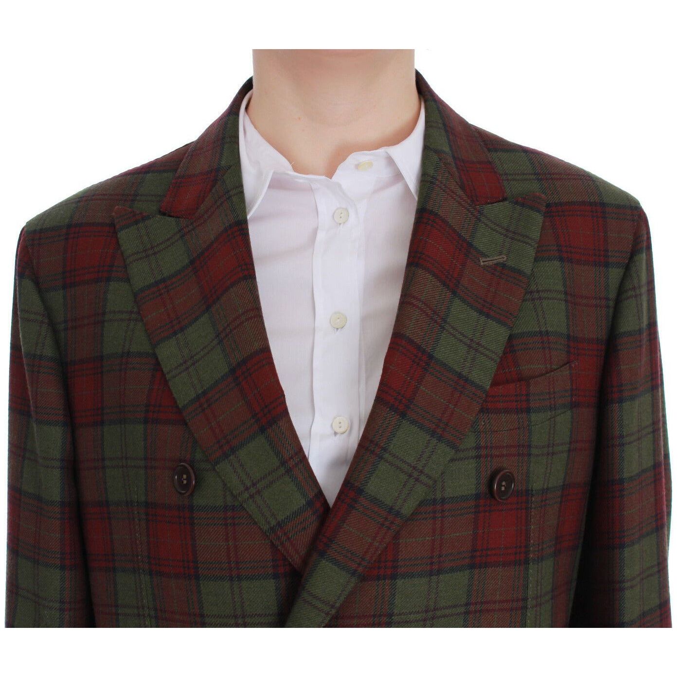 BENCIVENGA Elegant Checkered Double-Breasted Wool Blazer Blazer Jacket green-wool-double-breasted-bordeaux
