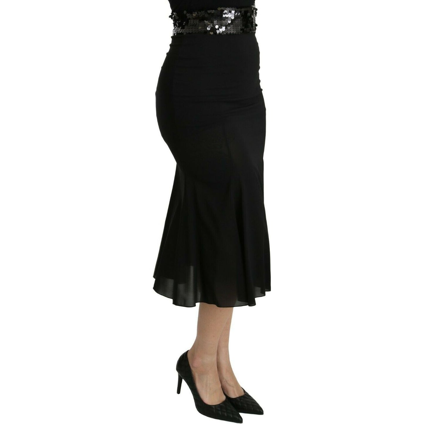 Dolce & Gabbana Chic High Waist Black Silk Blend Skirt black-mermaid-high-waist-midi-silk-skirt