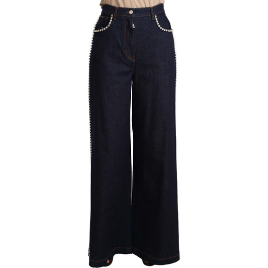 Dolce & Gabbana Elegant Dark Blue Flare Denim Jeans Jeans & Pants dark-blue-crystal-embellished-flare-jeans