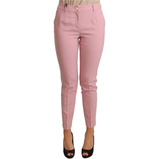 Dolce & Gabbana Elegant Pink Virgin Wool Cropped Trousers Jeans & Pants pink-wool-stretch-high-waist-trouser-pants