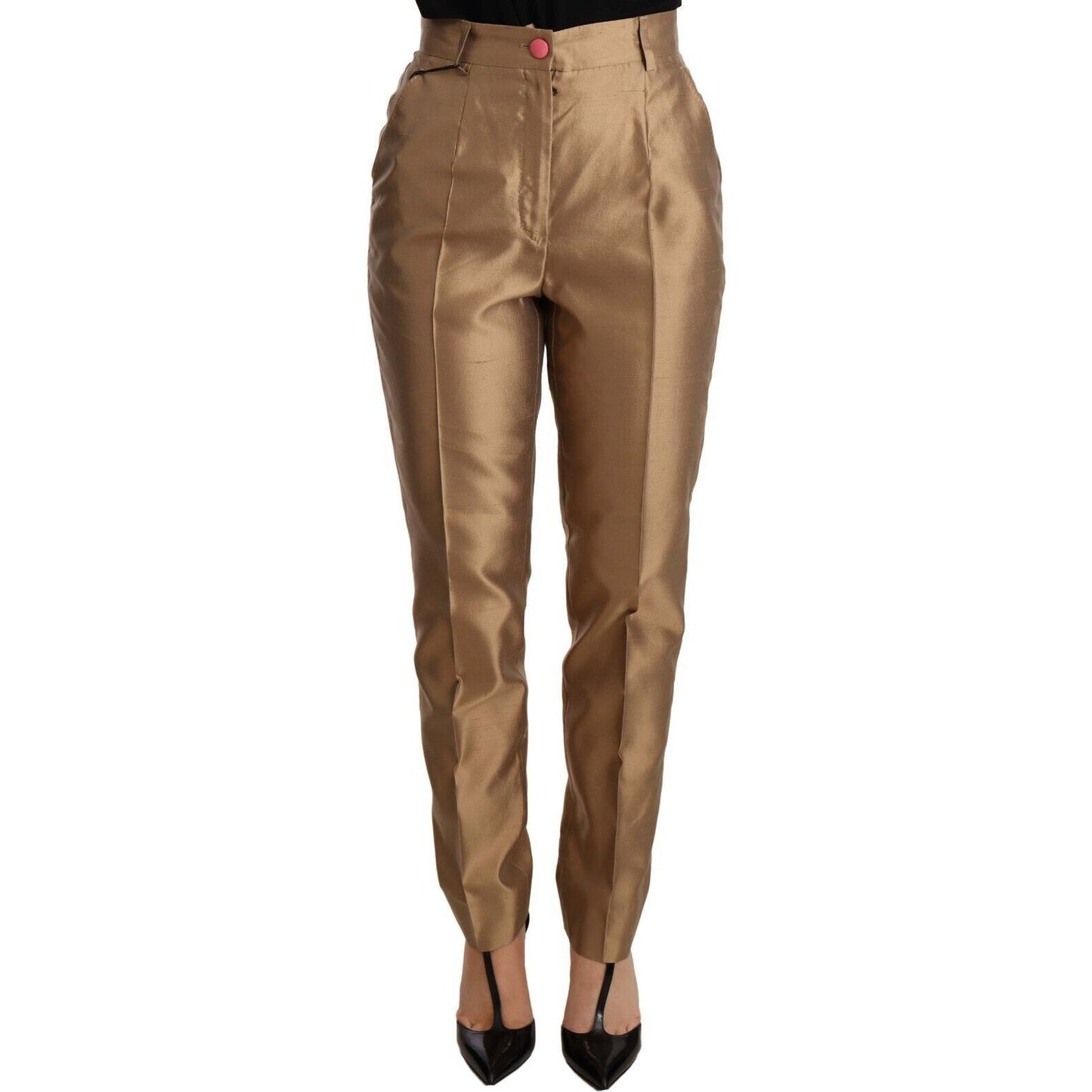 Dolce & Gabbana Elegant Tapered Silk Trousers in Gold Jeans & Pants gold-silk-tapered-trouser-metallic-pants