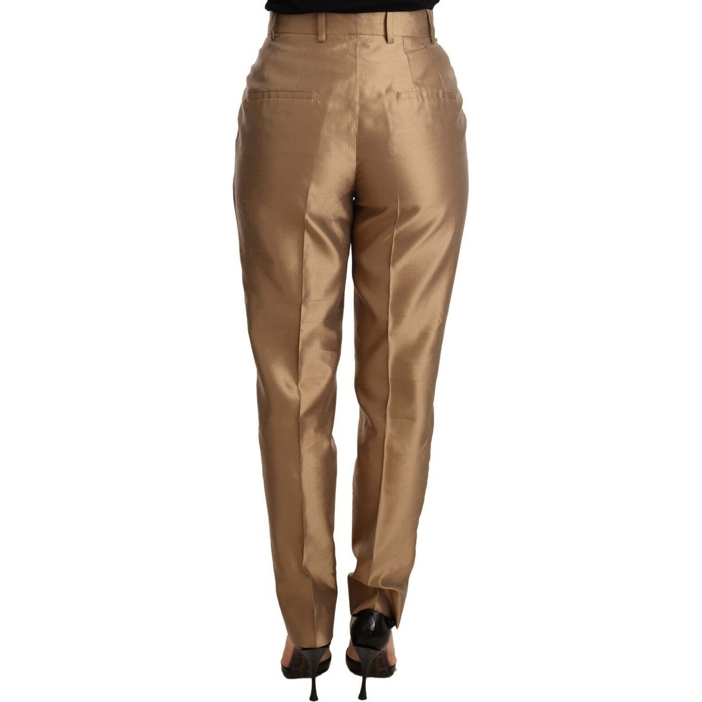 Dolce & Gabbana Elegant Tapered Silk Trousers in Gold Jeans & Pants gold-silk-tapered-trouser-metallic-pants