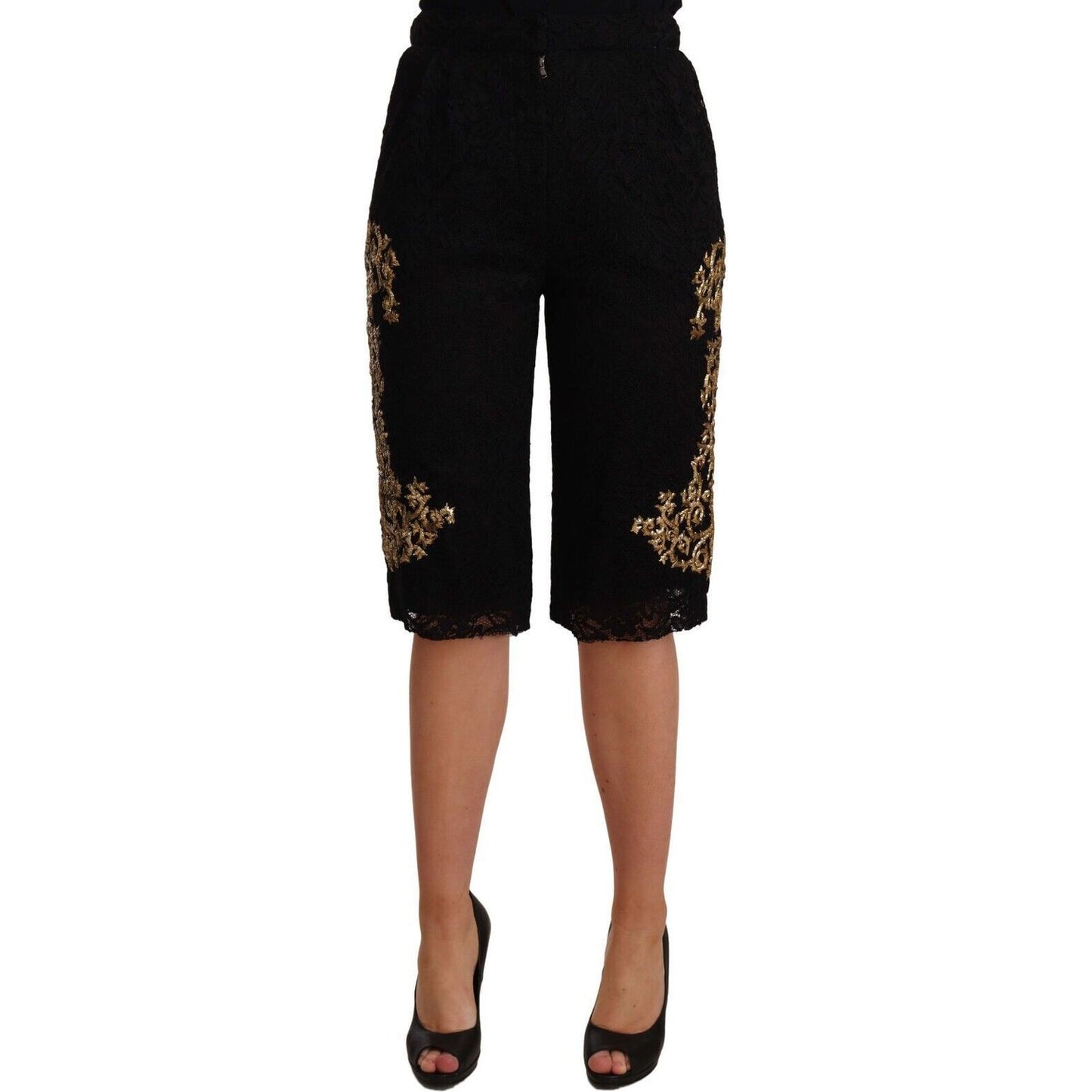 Dolce & Gabbana Elegant Knee Length Designer Shorts Shorts black-lace-gold-baroque-special-piece-shorts s-l1600-2022-09-15T155922.965-266ea1f7-391.jpg
