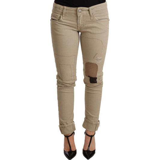 Acht Beige Cotton Slim Fit Chic Jeans beige-denim-cotton-bottom-slim-fit-folded-pant Jeans & Pants