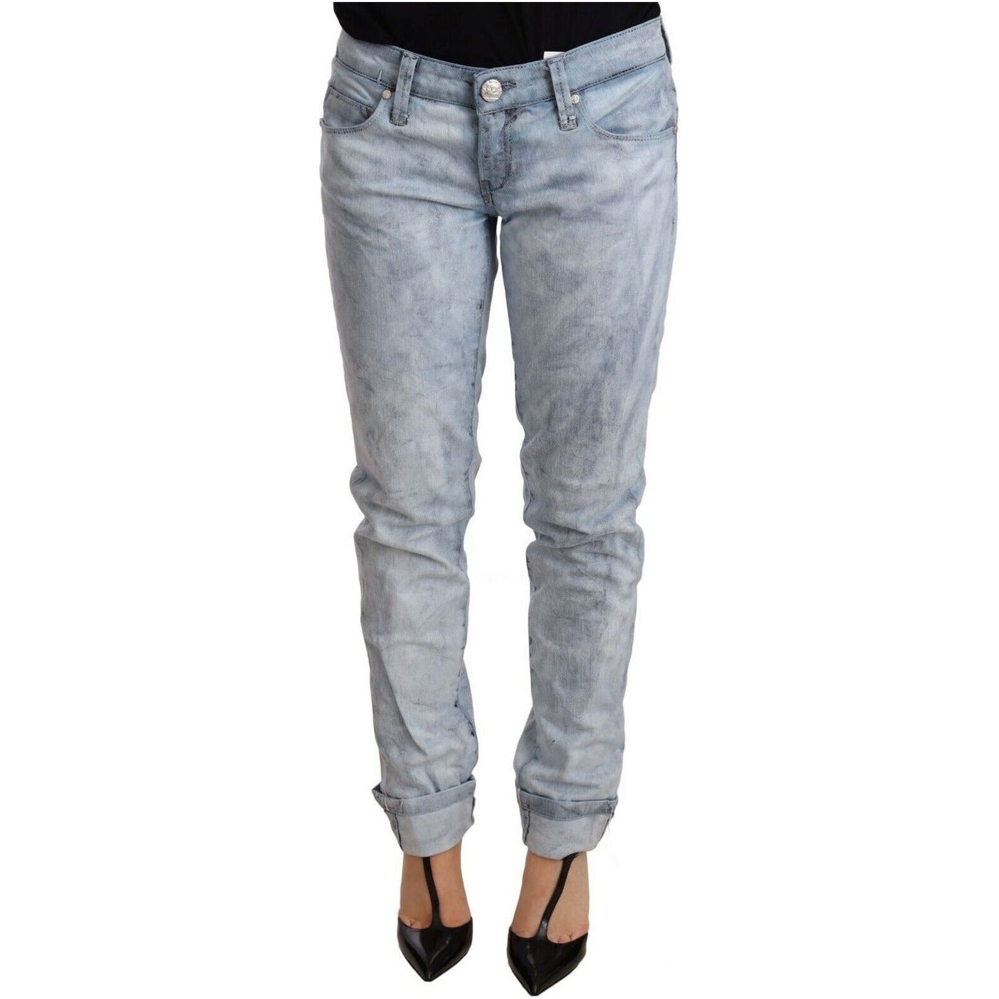 Acht Chic Light Blue Push Up Denim Jeans Jeans & Pants light-blue-washed-cotton-folded-hem-denim-trouser