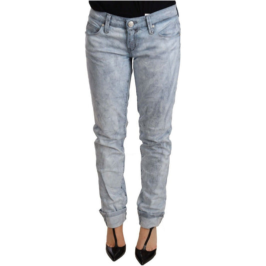 Acht Chic Light Blue Push Up Denim Jeans Jeans & Pants light-blue-washed-cotton-folded-hem-denim-trouser