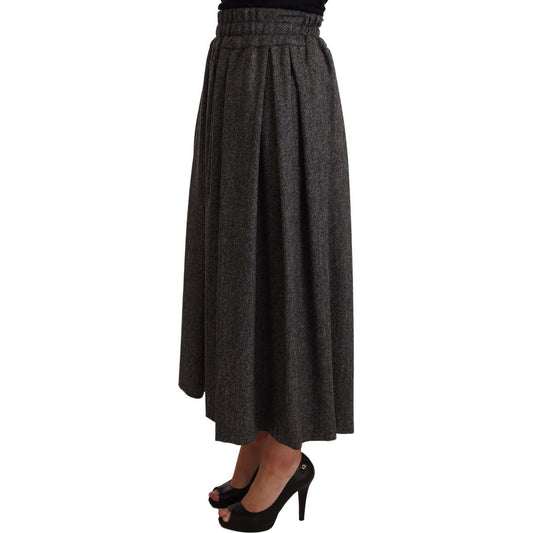 Dolce & Gabbana Elegant A-Line Midi Wool Skirt in Gray Zigzag WOMAN SKIRTS gray-wool-high-waist-a-line-piece-skirt