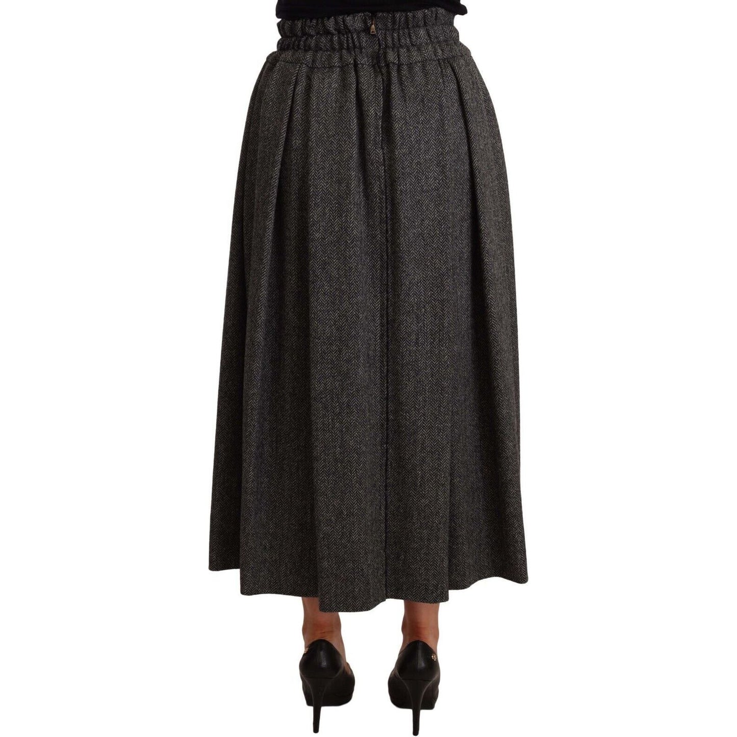 Dolce & Gabbana Elegant A-Line Midi Wool Skirt in Gray Zigzag WOMAN SKIRTS gray-wool-high-waist-a-line-piece-skirt