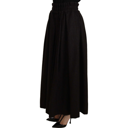 Dolce & Gabbana Elegant High Waist Maxi A-line Wool Skirt WOMAN SKIRTS black-wool-high-waist-maxi-piece-skirt