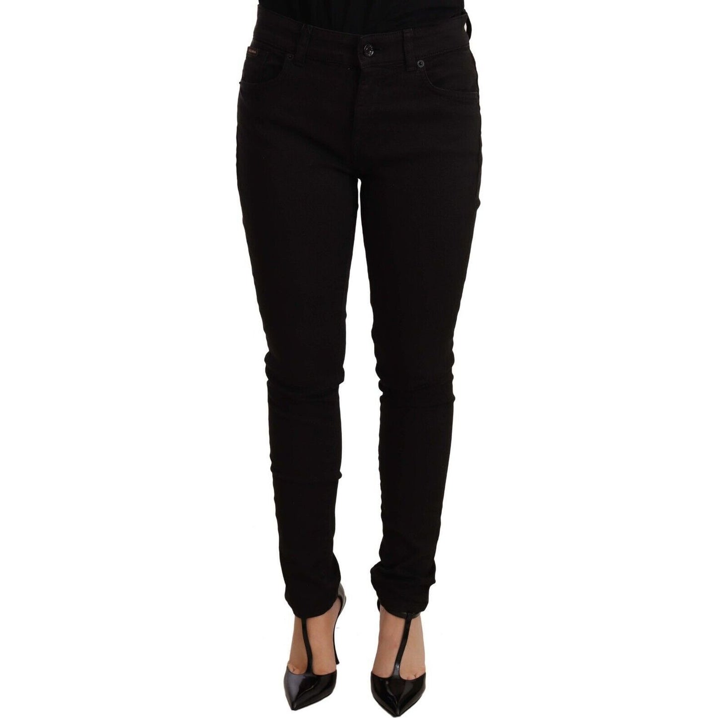 Dolce & Gabbana Chic Black Mid-Waist Skinny Denim Jeans black-slim-fit-denim-cotton-stretch-jeans-3