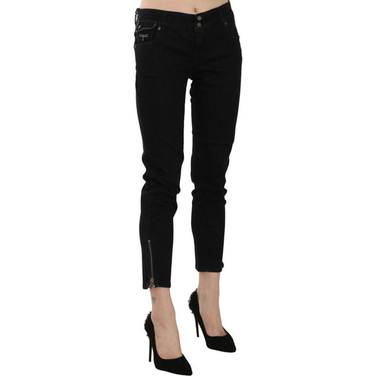 John Galliano Chic Black Mid Waist Slim Cropped Jeans Jeans & Pants black-mid-waist-cropped-cut-hem-denim-casual-pants