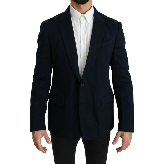 Dolce & Gabbana Elegant Slim Fit Dark Blue Men's Blazer Blazer Jacket blue-solid-cotton-silk-stretch-jacket-blazer