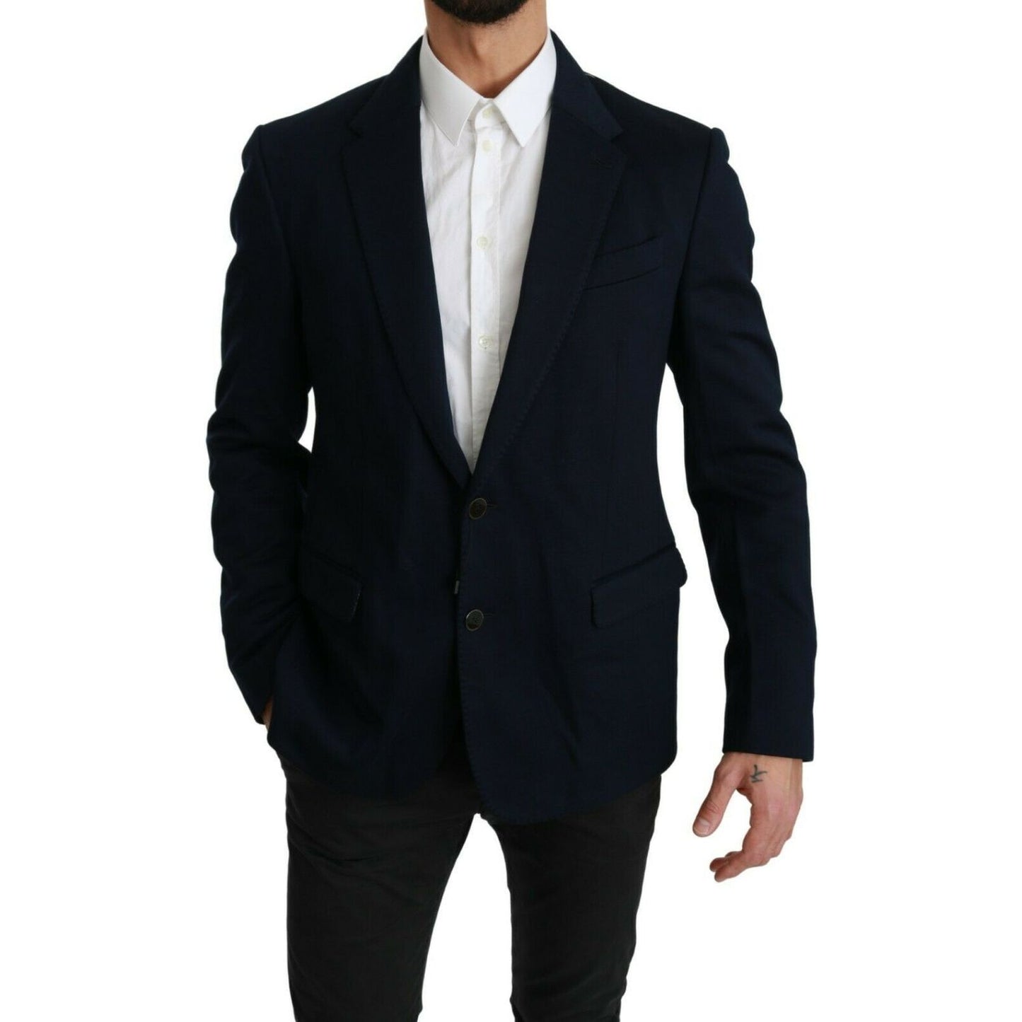 Dolce & Gabbana Elegant Slim Fit Dark Blue Men's Blazer Blazer Jacket blue-solid-cotton-silk-stretch-jacket-blazer s-l1600-2022-09-19T155721.334-64915eb8-fa1.jpg