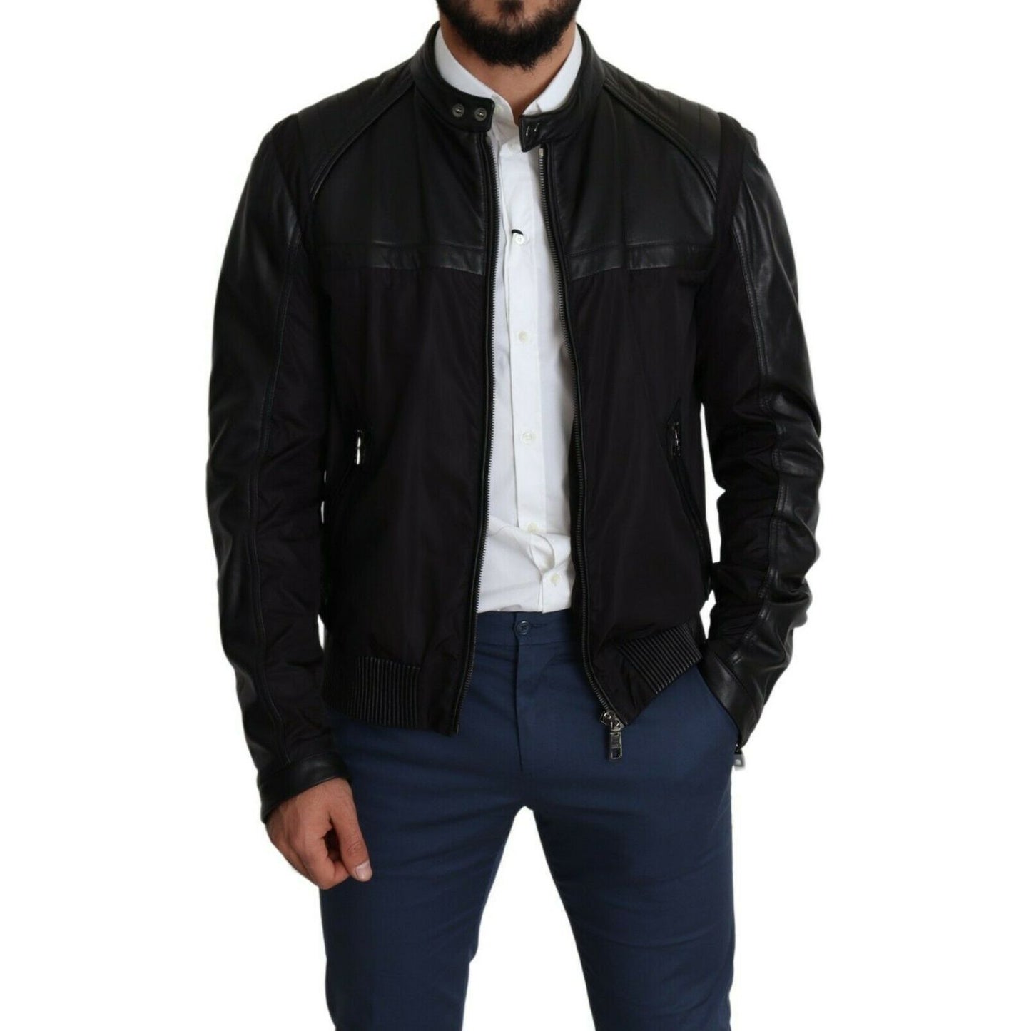 Dolce & Gabbana Elegant Black Bomber with Leather Accents black-nylon-full-zip-men-bomber-coat-jacket MAN COATS & JACKETS s-l1600-2022-09-20T145505.208-9dd4b5e8-49a.jpg